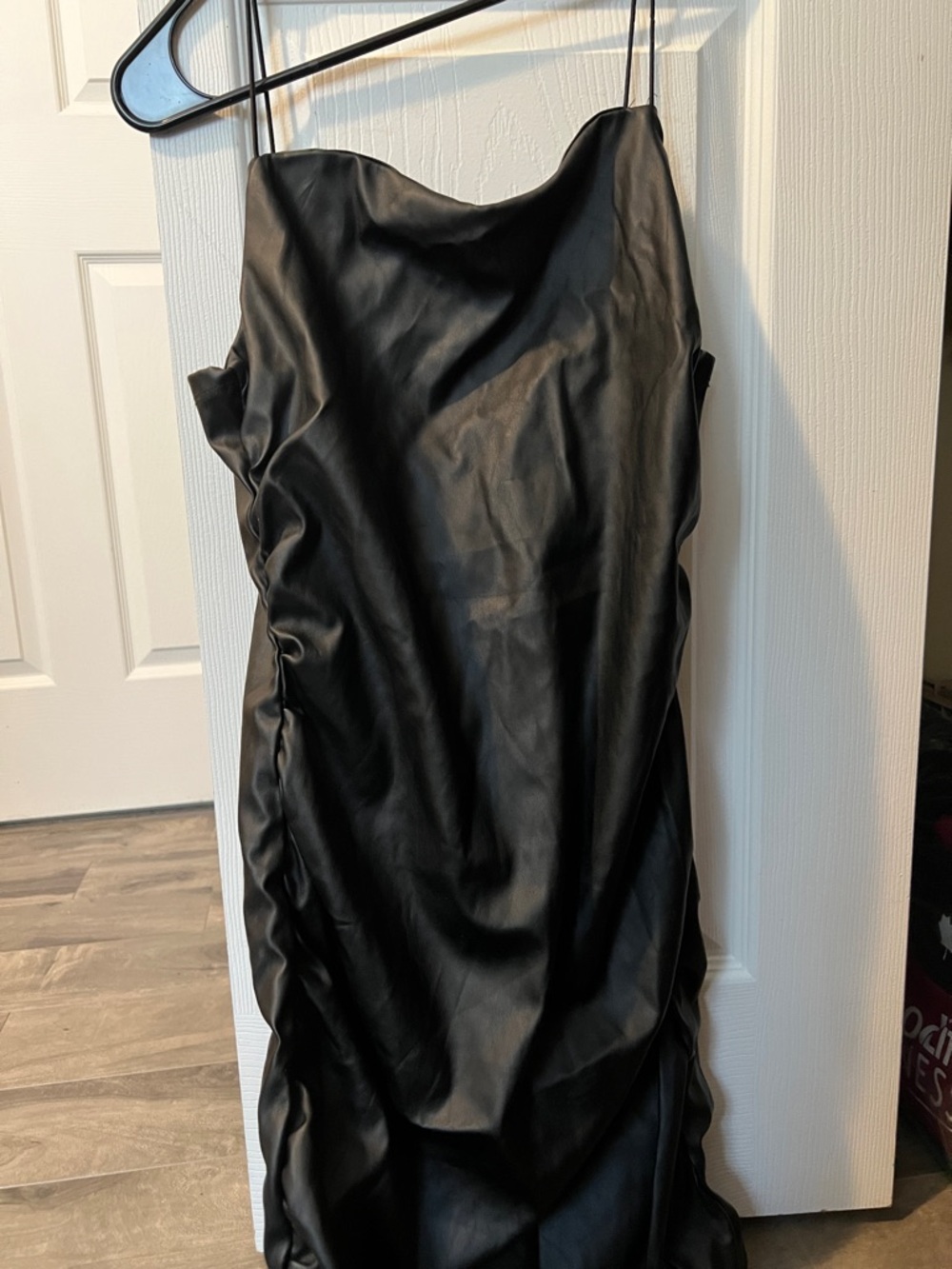 Black Faux Leather Mini Slip Dress